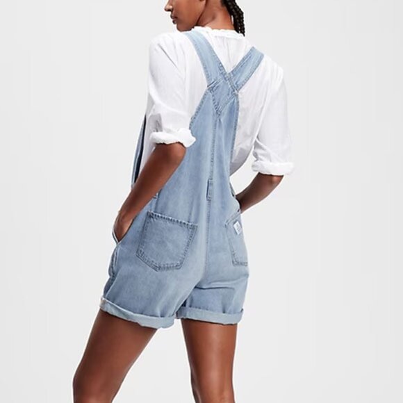 GAP Light Blue Jean Shorts Overalls - Picture 4 of 16